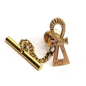 Yellow Gold Egyptian Ankh Cross Tie Tack Religious Men's Accessory CT535